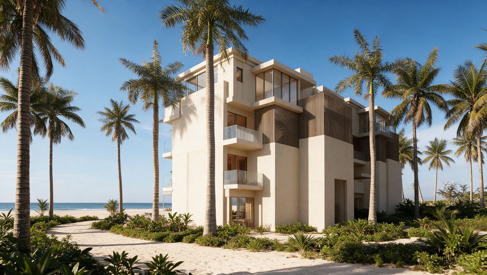 Arquitectura de Seashore Reserve entre palmeras frente al mar